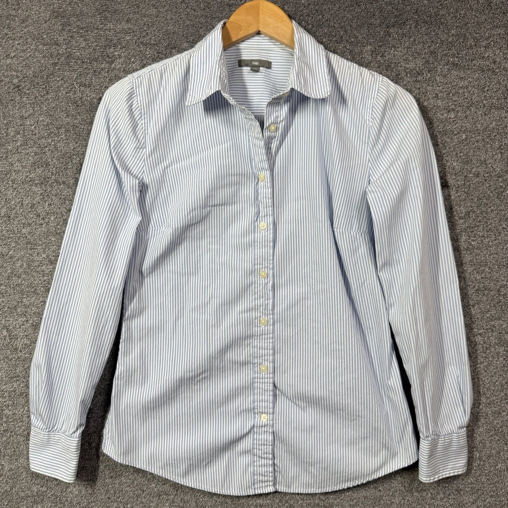 Gap Shirt Womens XS Blue White Striped Button Down 100% Cotton Long Sleeve